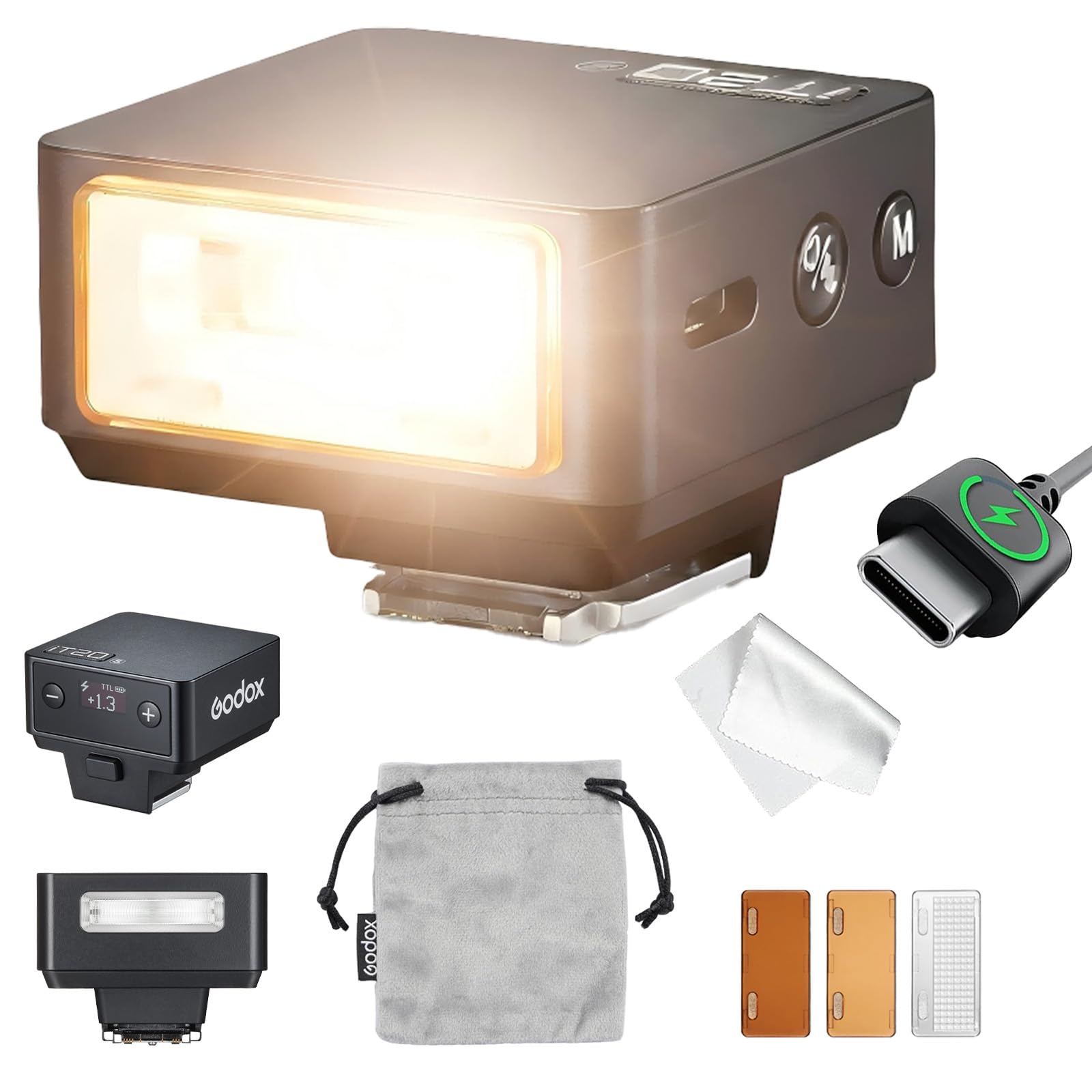 Godox IT20 S IT20S フラッシュ (Sony 用)、GODOX iT20S IT20 S ミニカメラフラッシュ、TTL/マニュアルモード、7.4V 300mAh バッテリー、1.5 秒リサイクル、±⅓ インクリメント、ホットシュートリガー、スプレッダー/カラーフィルター付属 (ブラック)