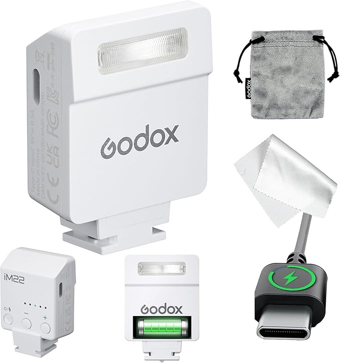 Camera Flash Godox iM22 Godox Flash - GN10/470 mAh/Type-c Charge/440 Full-Power Flashes/3s Recycle Times/5 Power Levels/Manual, Camera Flash for Sony zv1/Sony zve10/Ricoh gr3/Fujifilm f1 etc. (White)