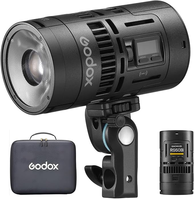 Godox RS60Bi バイカラー LED ビデオライト、CCT 2800-6500K、11 種類の照明効果、HSI、高 CRI 97+ TLCI 98+、DMX/APP 制御および複数の電源ソリューションをサポート