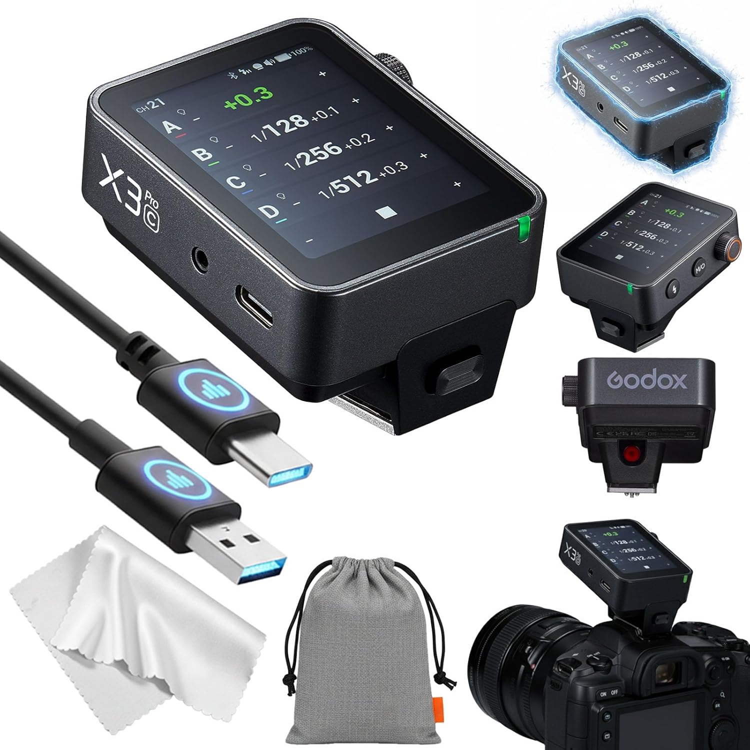 GODOX X3 PRO X3PRO TTL Wireless Flash Trigger with Bluetooth Integration & APP Control Touch Screen 2.4GHz Wireless X System Pro Shooting Modes Shutter Control Fast Charging