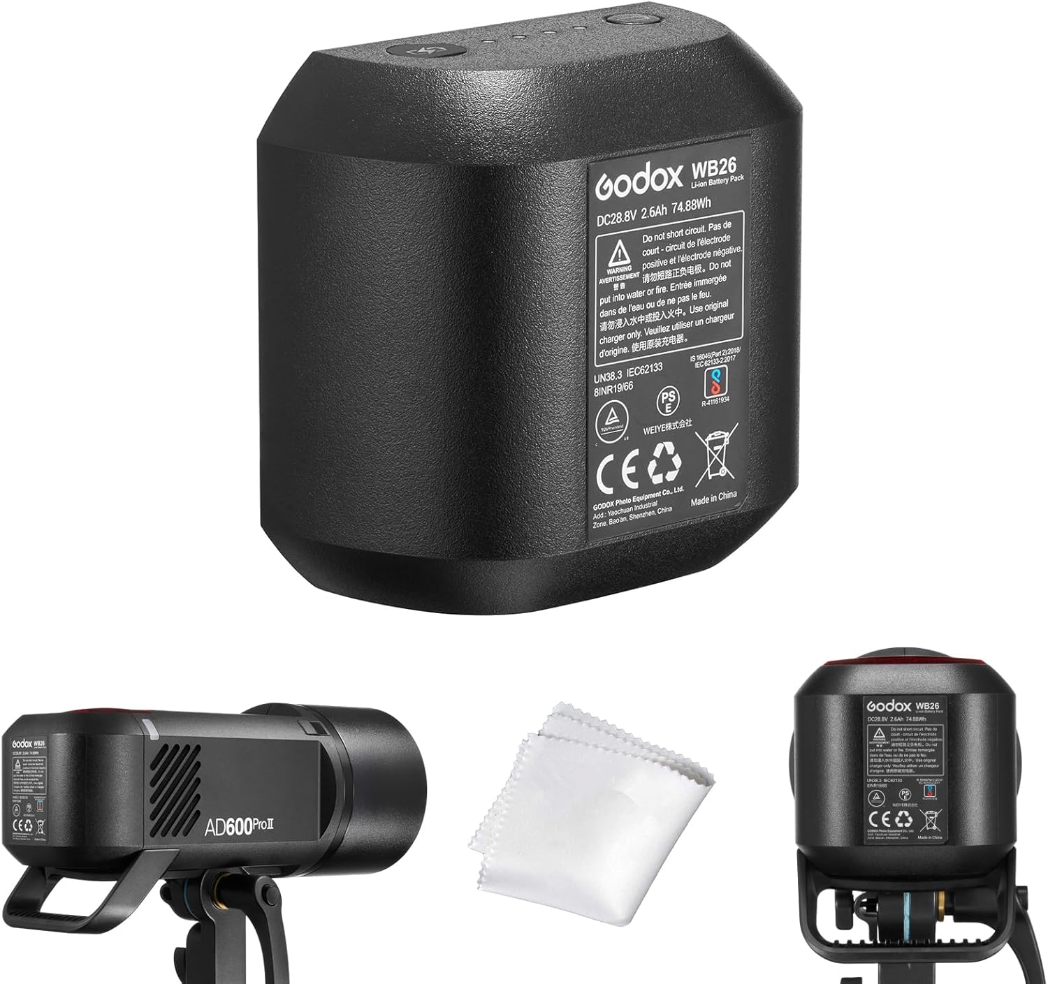 GODOX WB26 WB26A Battery for AD600Pro II AD600Pro - 【Upgraded Version】 Rechargeable Li-ion Replacement, DC 28.8V 2.6Ah 74.88Wh – Also Compatible with Flashpoint XPLOR 600PRO II and XPLOR 600PRO
