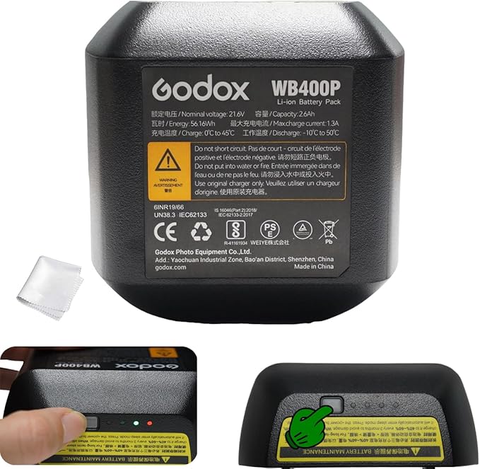 GODOX WB400P Battery AD400 Pro II Flash Battery, 𝟐𝟎𝟐𝟓 𝐮𝐩𝐠𝐫𝐚𝐝𝐞𝐝 𝐕𝐞𝐫𝐬𝐢𝐨𝐧, with Upgraded Activation Button,for XPLOR 400PRO AD400Pro