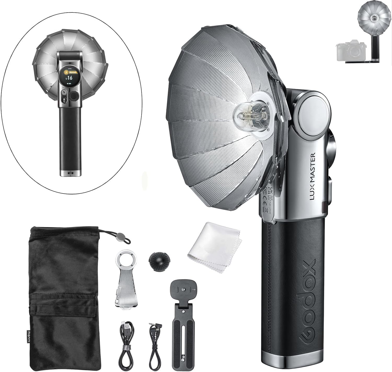 Godox Lux Master TTLレトロカメラフラッシュ - タッチスクリーンコントロール、6000K±300k CCT、GN25 460フルパワー、S1/S2光学制御、Type-C充電、Canon、Nikon、Sonyカメラなどに対応