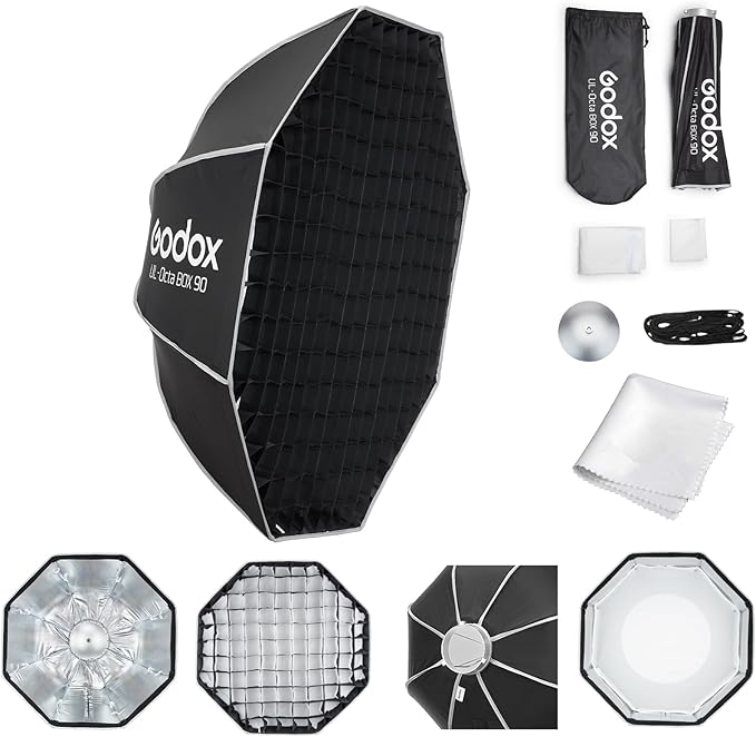 Godox ソフトボックス Godox クイックリリースアンブレラ 八角形ソフトボックス、Bowens マウント、取り外し可能なフロントとインナーディフューザー/グリップ/ディフューザープレート付き、写真撮影、ライブストリーミング用