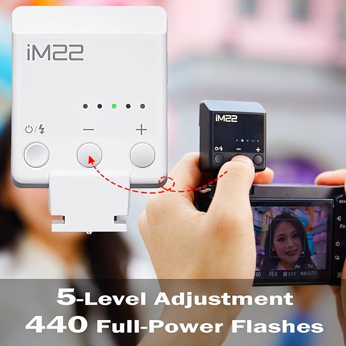 Camera Flash Godox iM22 Godox Flash - GN10/470 mAh/Type - c Charge/440 Full - Power Flashes/3s Recycle Times/5 Power Levels/Manual, Camera Flash for Sony zv1/Sony zve10/Ricoh gr3/Fujifilm f1 etc. (White) - Letwell