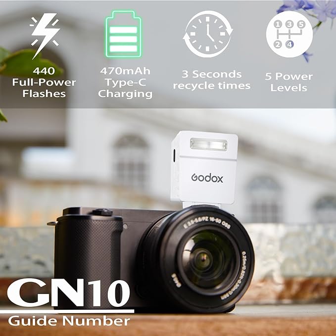 Camera Flash Godox iM22 Godox Flash - GN10/470 mAh/Type - c Charge/440 Full - Power Flashes/3s Recycle Times/5 Power Levels/Manual, Camera Flash for Sony zv1/Sony zve10/Ricoh gr3/Fujifilm f1 etc. (White) - Letwell