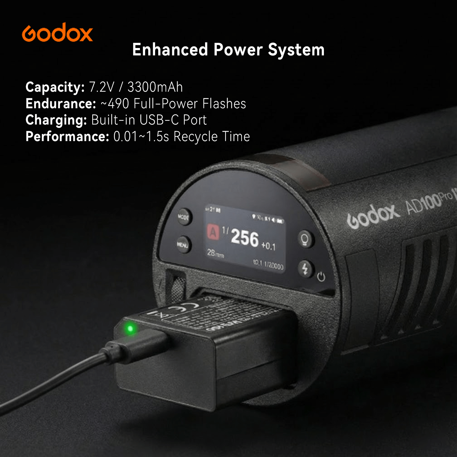 Godox AD100Pro II 100Ws Photography Flash, Compact Outdoor Strobe Light with One - Tap Sync to X3 Trigger, Color Group Indicators, 60 - 100 Continuous Full Power Flashes, and Magnetic Mount - Letwell
