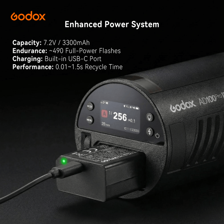 Godox AD100Pro II 100Ws Photography Flash, Compact Outdoor Strobe Light with One - Tap Sync to X3 Trigger, Color Group Indicators, 60 - 100 Continuous Full Power Flashes, and Magnetic Mount - Letwell