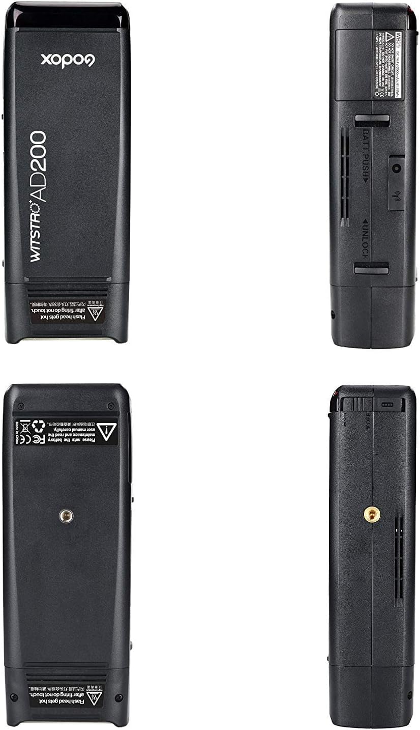 Godox AD200 200Ws 2.4G TTL Flash Strobe 1/8000 HSS Cordless Monolight with 2900mAh Lithimu Battery and Bare Bulb/Speedlite Fresnel Flash Head to Cover 500 Full Power Shots and Recycle in 0.01 - 2.1 Sec - Letwell