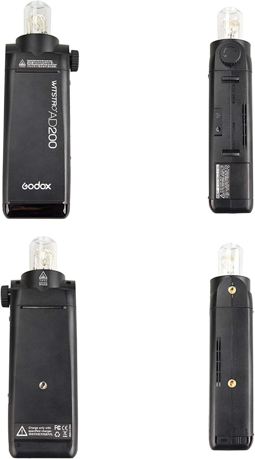 Godox AD200 200Ws 2.4G TTL Flash Strobe 1/8000 HSS Cordless Monolight with 2900mAh Lithimu Battery and Bare Bulb/Speedlite Fresnel Flash Head to Cover 500 Full Power Shots and Recycle in 0.01 - 2.1 Sec - Letwell