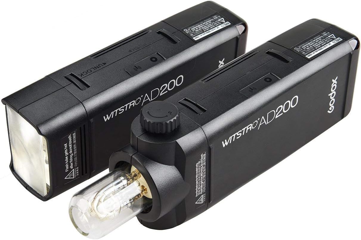 Godox AD200 200Ws 2.4G TTL Flash Strobe 1/8000 HSS Cordless Monolight with 2900mAh Lithimu Battery and Bare Bulb/Speedlite Fresnel Flash Head to Cover 500 Full Power Shots and Recycle in 0.01 - 2.1 Sec - Letwell