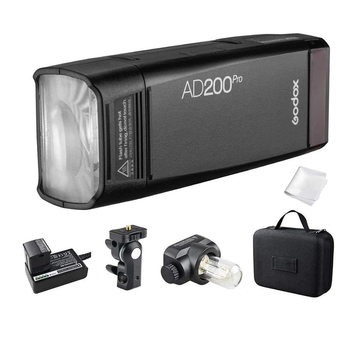 GODOX AD200 Pro AD200Pro 200Ws 2.4G Flash Strobe Monolight, 1/8000 HSS, 500 Full Power Flashes, 0.01 - 1.8s Recycling, 2900mAh Battery, Bare Bulb/Speedlite Fresnel Flash Head, Lightweight Compact - Letwell
