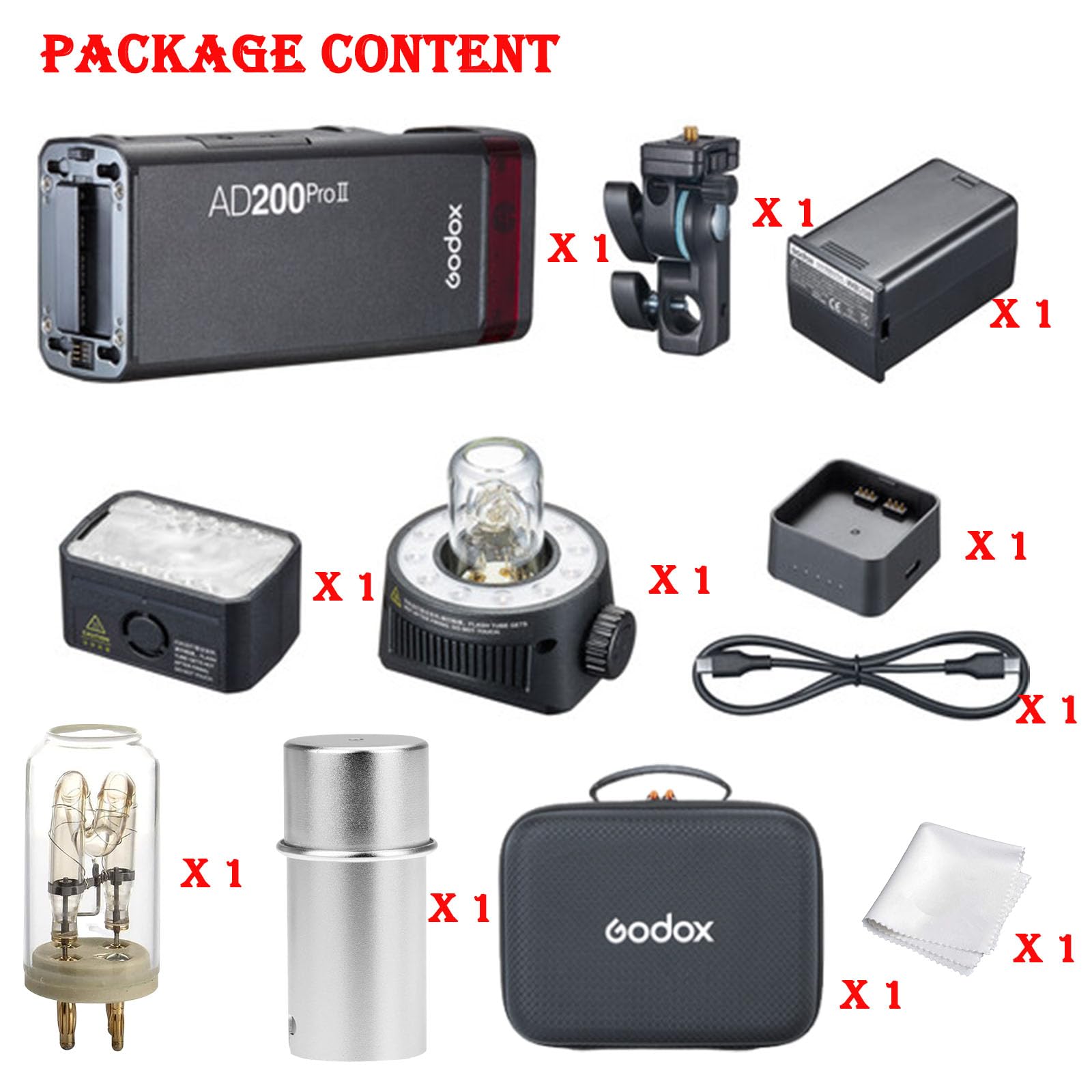 Godox AD200 Pro II AD200Pro II AD200ProII, One - Tap Sync with X3, Bi - Color LED Modelling Led, Color Group Indicator, 1/512 to 1/1with 0.1, W/Extra Bare Bulb and Flash Tube Protector - Letwell