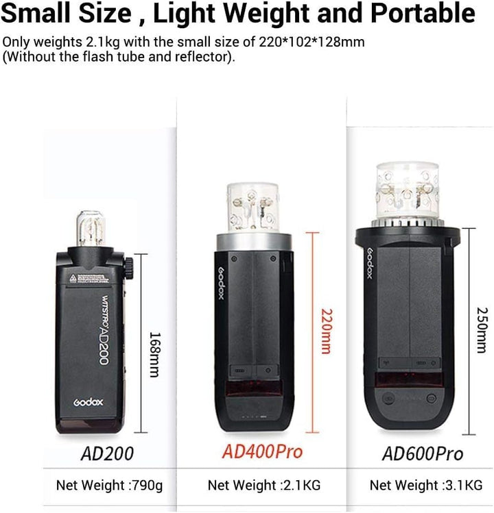 Godox AD400 Pro AD400Pro 400ws GN72 TTL Battery - Powered Monolight, 1/8000 HSS Outdoor Flash Strobe Light, Built - in Godox 2.4G System, 390 Full Power Pops, 0.01 - 1s Recycle Time, 30w LED Modeling Lamp - Letwell