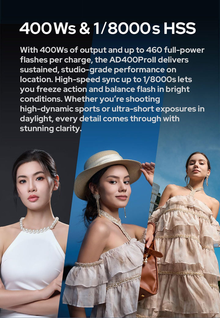 Godox AD400 Pro II AD400Pro II AD400ProII Flash, GN72 One - Tap Sync with X3/30W Bi - Color Modeling Lamp/Color Screen/16 Color Groups Indicator/Freeze Mode/460 Flashes/1/512~1/1 (with ± 0.1 Increment) - Letwell