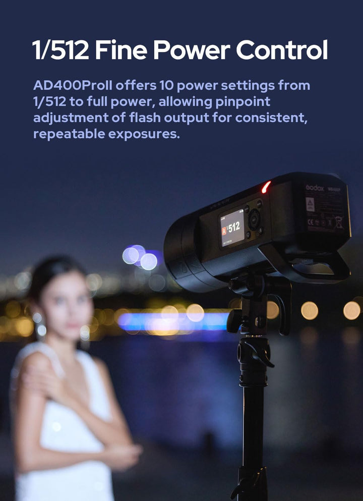 Godox AD400 Pro II AD400Pro II AD400ProII Flash, GN72 One - Tap Sync with X3/30W Bi - Color Modeling Lamp/Color Screen/16 Color Groups Indicator/Freeze Mode/460 Flashes/1/512~1/1 (with ± 0.1 Increment) - Letwell