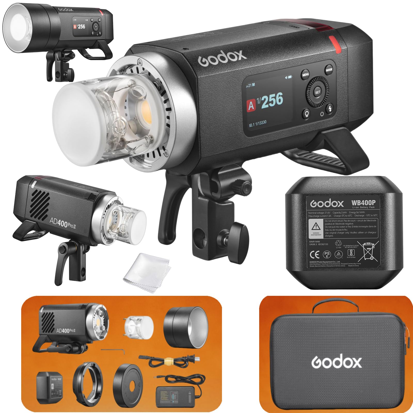 Godox AD400 Pro II AD400Pro II AD400ProII Flash, GN72 One - Tap Sync with X3/30W Bi - Color Modeling Lamp/Color Screen/16 Color Groups Indicator/Freeze Mode/460 Flashes/1/512~1/1 (with ± 0.1 Increment) - Letwell