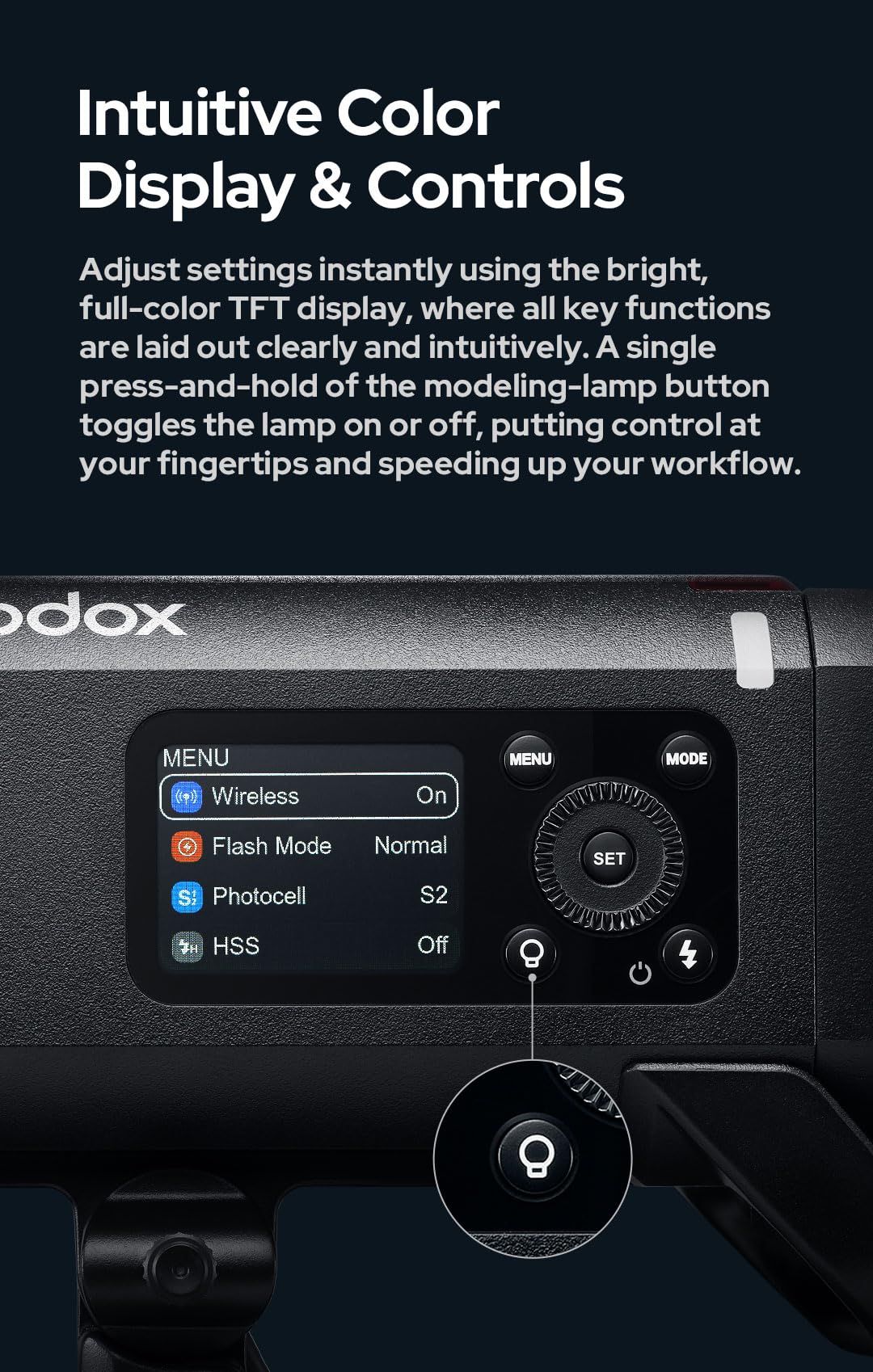Godox AD400 Pro II AD400Pro II AD400ProII Flash, GN72 One - Tap Sync with X3/30W Bi - Color Modeling Lamp/Color Screen/16 Color Groups Indicator/Freeze Mode/460 Flashes/1/512~1/1 (with ± 0.1 Increment) - Letwell