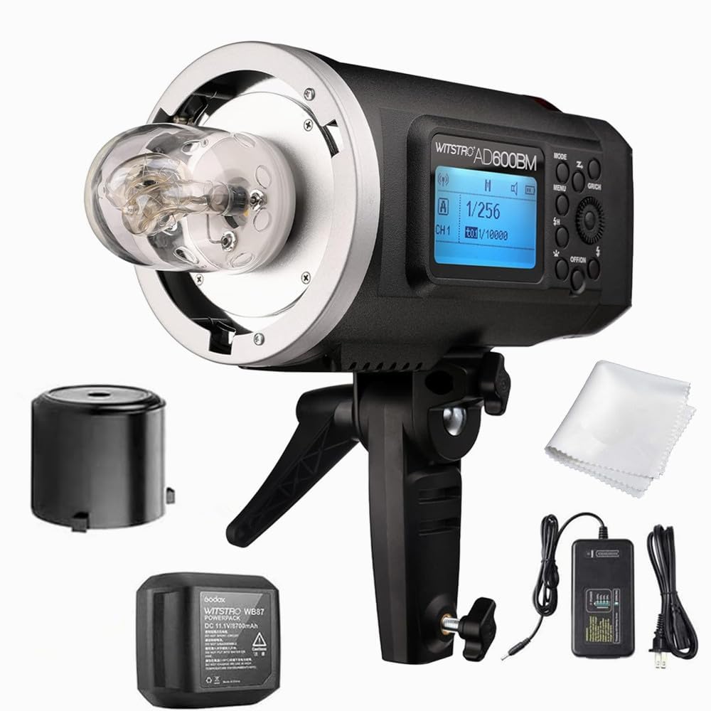 Godox AD600BM Bowens Mount 600Ws GN87 HSS Outdoor Flash Strobe Light with 2.4G Wireless X System, 8700mAh Battery to Provide 500 Full Power Flashes Recycle in 0.01 - 2.5 Second, W/Cleaning Cloth - Letwell