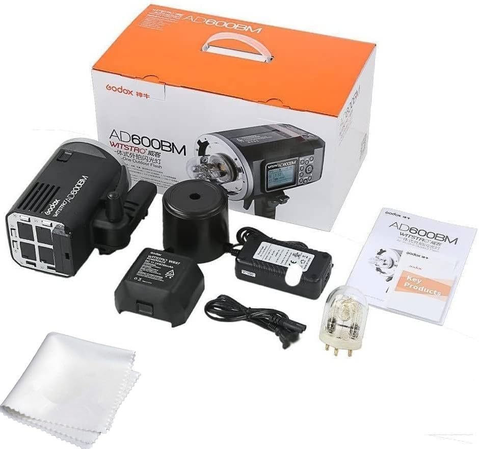 Godox AD600BM Bowens Mount 600Ws GN87 HSS Outdoor Flash Strobe Light with 2.4G Wireless X System, 8700mAh Battery to Provide 500 Full Power Flashes Recycle in 0.01 - 2.5 Second, W/Cleaning Cloth - Letwell