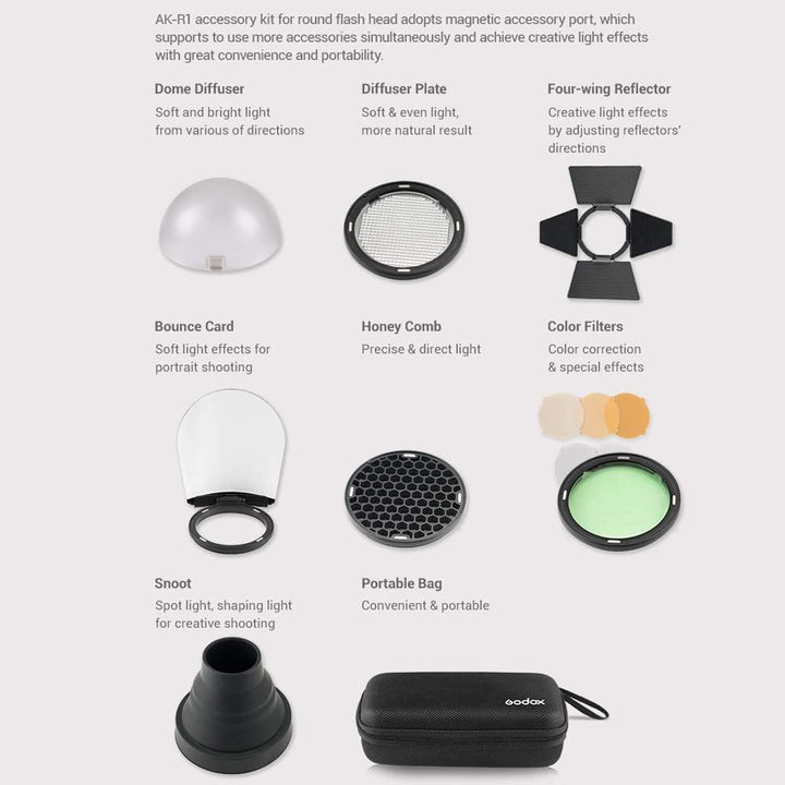Godox AK - R1 Accessories Kit Compatible for H200R Round Flash Head, for AD200 AD200Pro AD200Pro II V1Pro C V1Pro N V1Pro S V1C V1S V1N V860III TT685 TT600 V1000 - Letwell