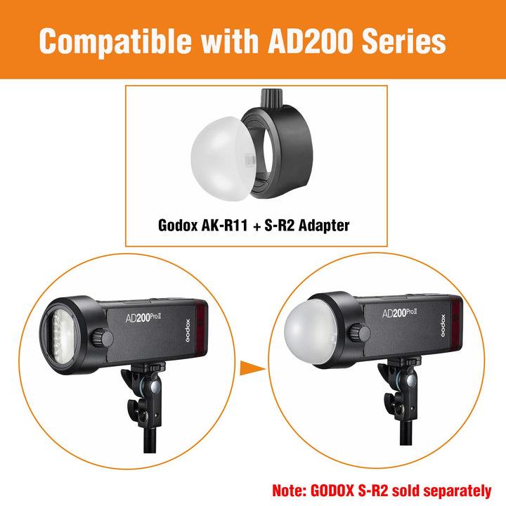Godox AK - R11 Dome Diffuser, Compatible for godox H200R Round Flash Head, for V1Pro V100 V1 AD200 Pro, AD200 AD200Pro II AD200ProII Camera Flash - Letwell