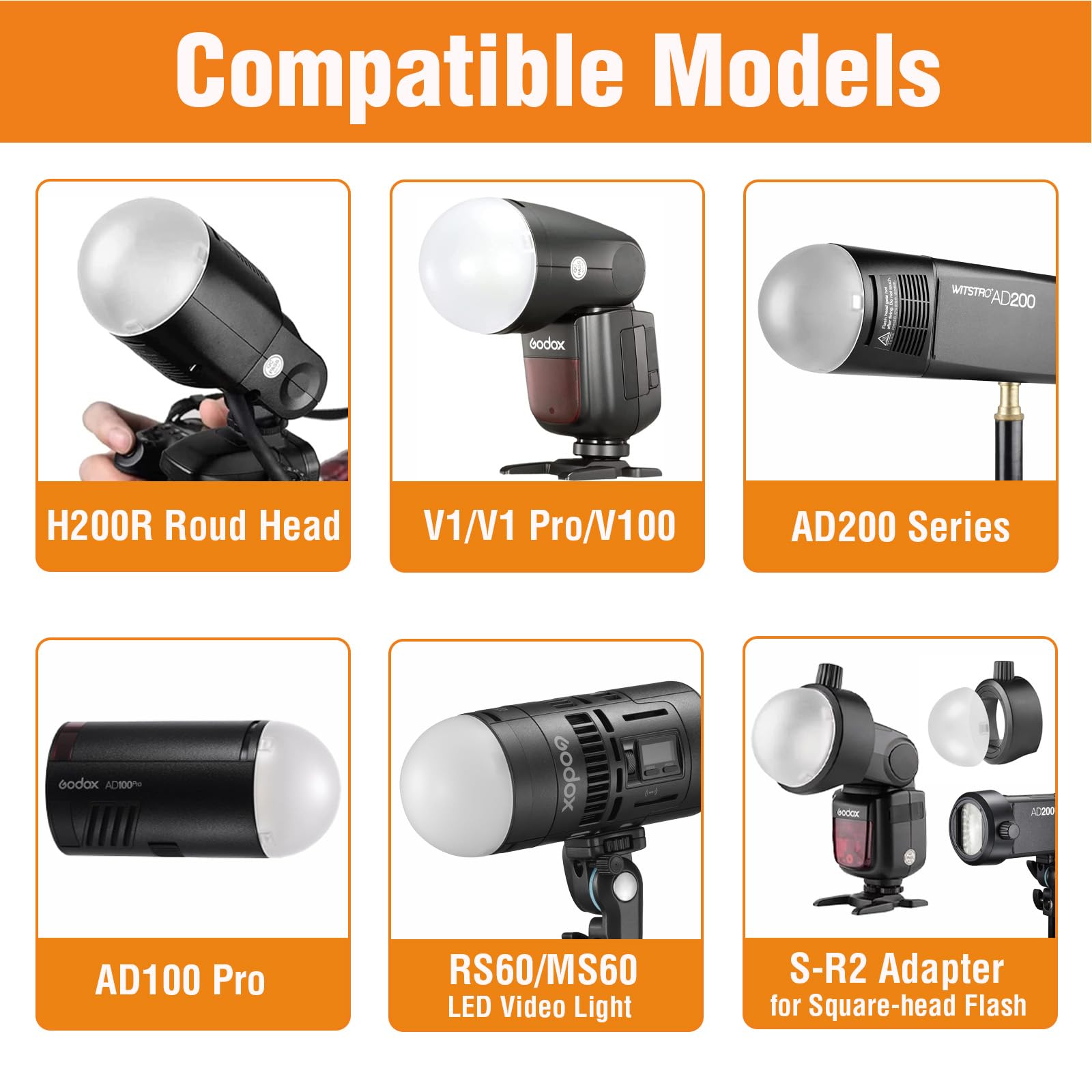 Godox AK - R11 Dome Diffuser, Compatible for godox H200R Round Flash Head, for V1Pro V100 V1 AD200 Pro, AD200 AD200Pro II AD200ProII Camera Flash - Letwell