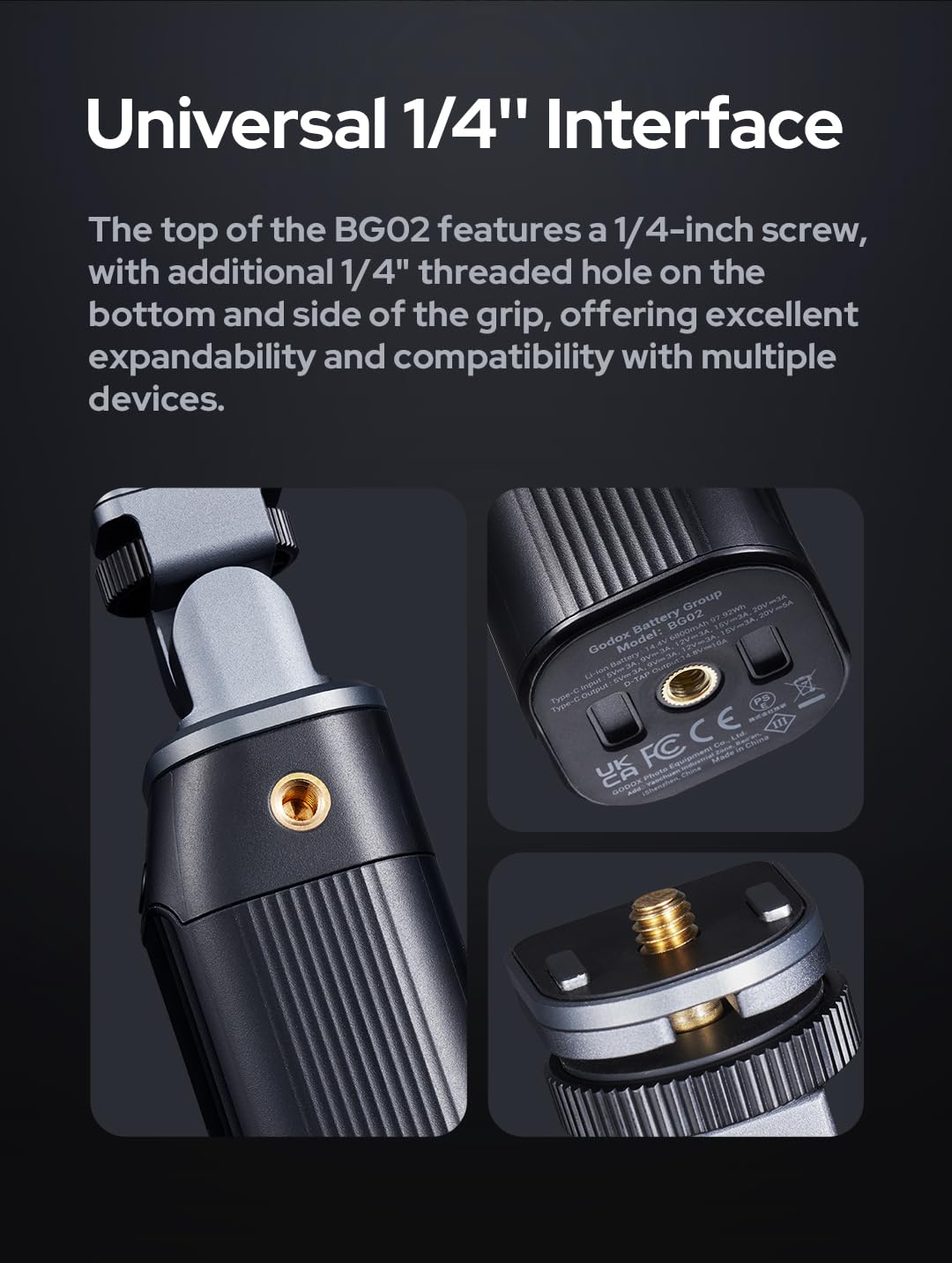 Godox BG02 Battery Grip, 14.4V 6600mAh 95.04Wh Handgrip for AD200 AD200Pro II AD300Pro Camera Flash, forGodox ML100BI,ML60BI ML100R LED Video Light, with D - Tap and USB - C Cable for Flash and LED Light - Letwell