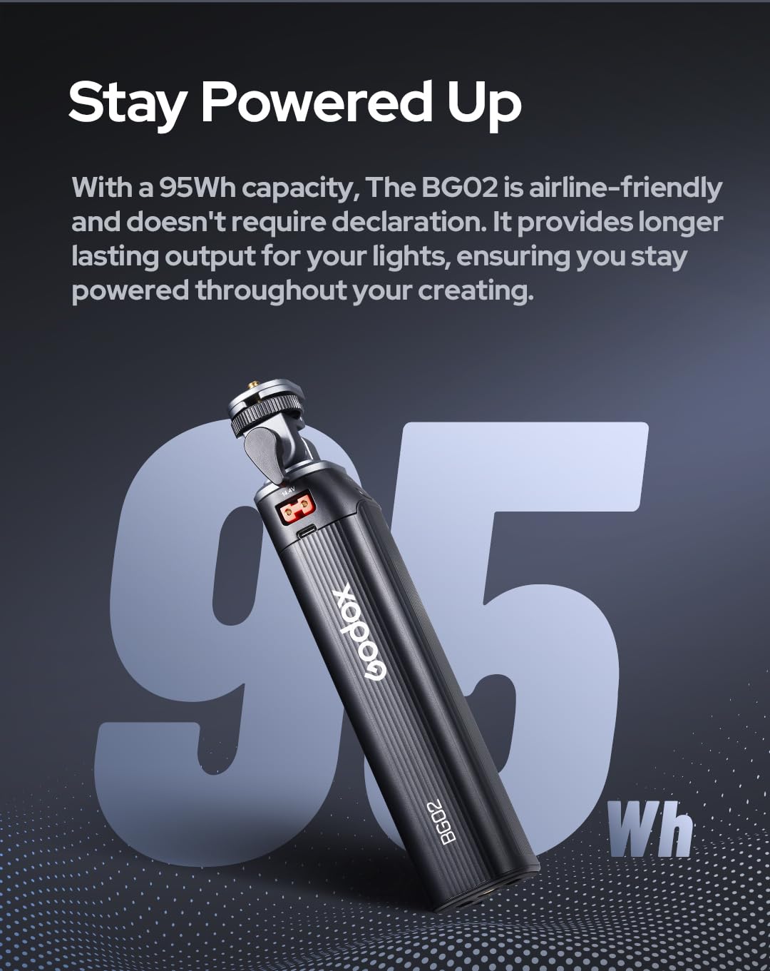 Godox BG02 Battery Grip, 14.4V 6600mAh 95.04Wh Handgrip for AD200 AD200Pro II AD300Pro Camera Flash, forGodox ML100BI,ML60BI ML100R LED Video Light, with D - Tap and USB - C Cable for Flash and LED Light - Letwell