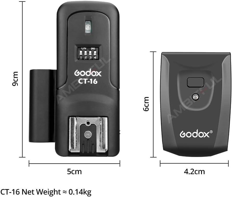 Godox CT - 16 Wireless Radio Flash Trigger Receiver Kit, 16 Channel 433MHz Wireless Flash Trigger Kit (1x Transmitter+2X Receiver), Compatible with Canon Nikon Pentax DSLR Camera - Letwell