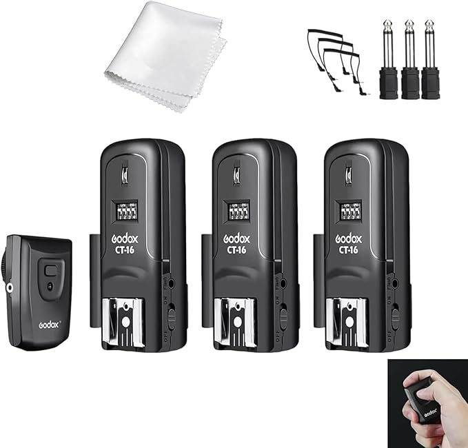 Godox CT - 16 Wireless Radio Flash Trigger Receiver Kit, 16 Channel 433MHz Wireless Flash Trigger Kit (1x Transmitter+3X Receiver), Compatible for Canon Nikon Pentax DSLR Camera - Letwell