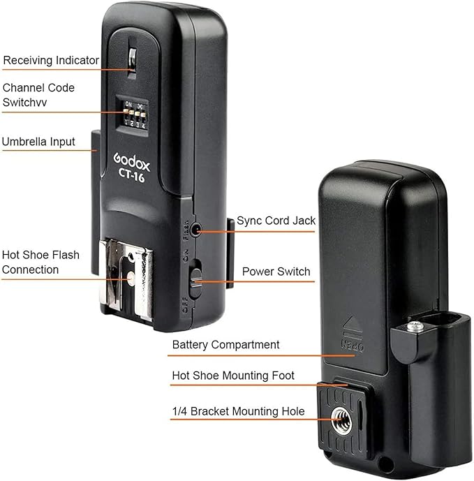 Godox CT - 16 Wireless Radio Flash Trigger Receiver Kit, 16 Channel 433MHz Wireless Flash Trigger Kit (1x Transmitter+3X Receiver), Compatible for Canon Nikon Pentax DSLR Camera - Letwell