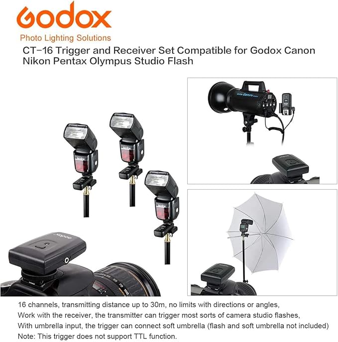 Godox CT - 16 Wireless Radio Flash Trigger Receiver Kit, 16 Channel 433MHz Wireless Flash Trigger Kit (1x Transmitter+3X Receiver), Compatible for Canon Nikon Pentax DSLR Camera - Letwell