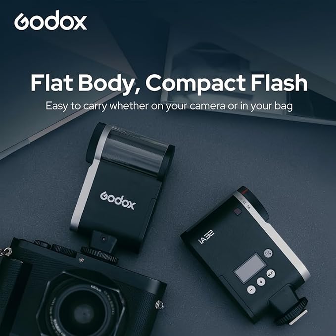 Godox Flash Godox iA32 Mini Camera Flash - Automatic Flash GN 15, 8 Power Levels/2.5sRecycle/490 Flash Times/Auto/Manual Modes,Mini Flash forCanon/Nikon/Sony/FujiCameras(Not Compatible for Sony ZV - 1F) - Letwell