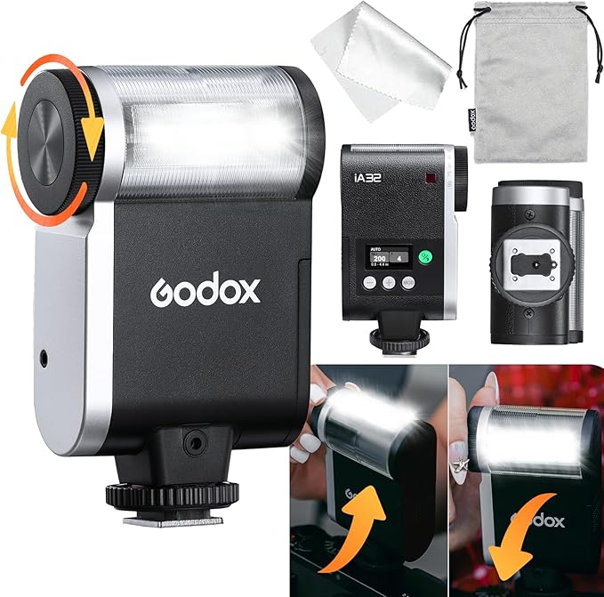 Godox Flash Godox iA32 Mini Camera Flash - Automatic Flash GN 15, 8 Power Levels/2.5sRecycle/490 Flash Times/Auto/Manual Modes,Mini Flash forCanon/Nikon/Sony/FujiCameras(Not Compatible for Sony ZV - 1F) - Letwell