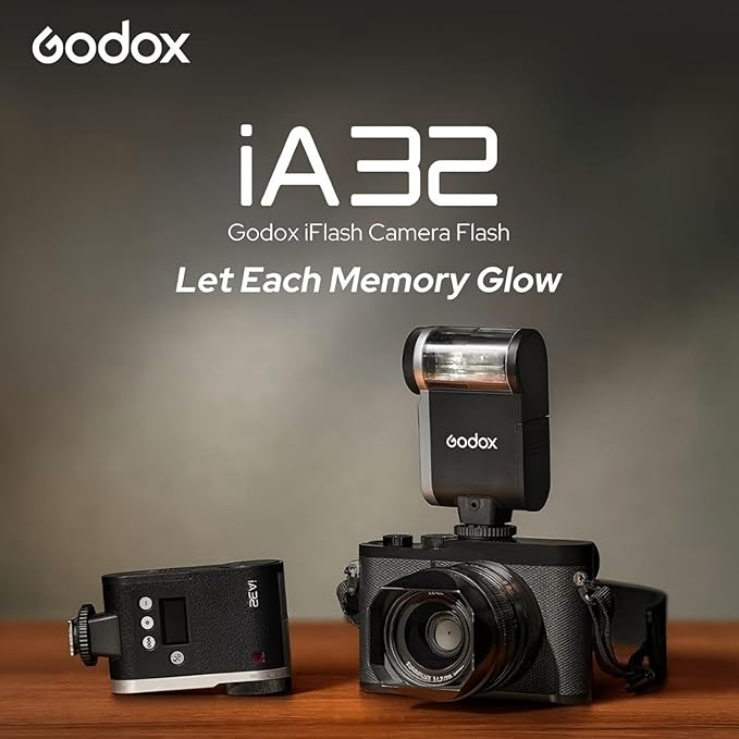 Godox Flash Godox iA32 Mini Camera Flash - Automatic Flash GN 15, 8 Power Levels/2.5sRecycle/490 Flash Times/Auto/Manual Modes,Mini Flash forCanon/Nikon/Sony/FujiCameras(Not Compatible for Sony ZV - 1F) - Letwell