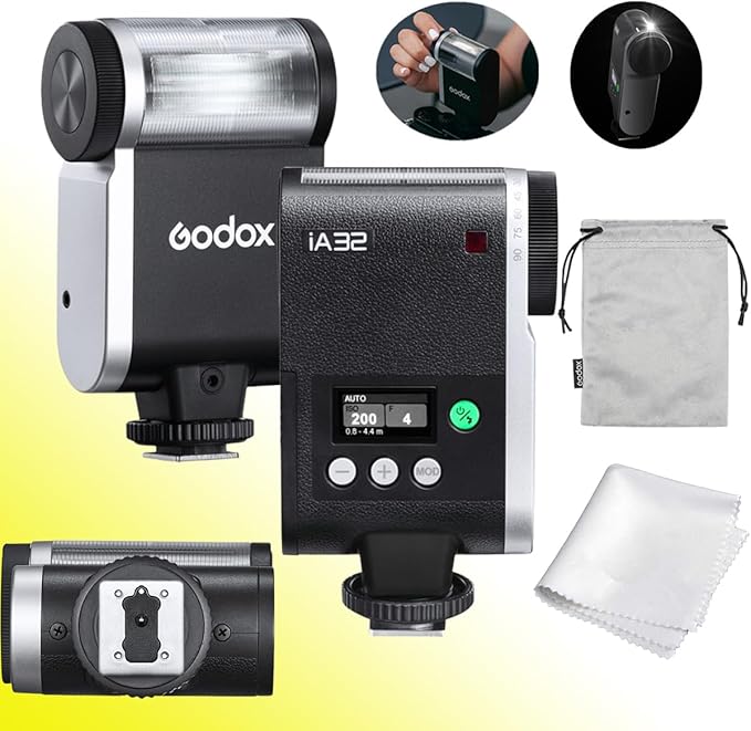 Godox Flash Godox iA32 Mini Camera Flash - Automatic Flash GN 15, 8 Power Levels/2.5sRecycle/490 Flash Times/Auto/Manual Modes,Mini Flash forCanon/Nikon/Sony/FujiCameras(Not Compatible for Sony ZV - 1F) - Letwell