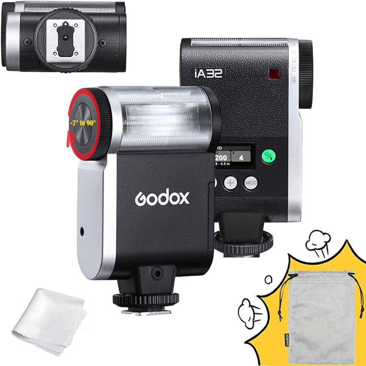 Godox Flash Godox iA32 Mini Camera Flash - Automatic Flash GN 15, 8 Power Levels/2.5sRecycle/490 Flash Times/Auto/Manual Modes,Mini Flash forCanon/Nikon/Sony/FujiCameras(Not Compatible for Sony ZV - 1F) - Letwell