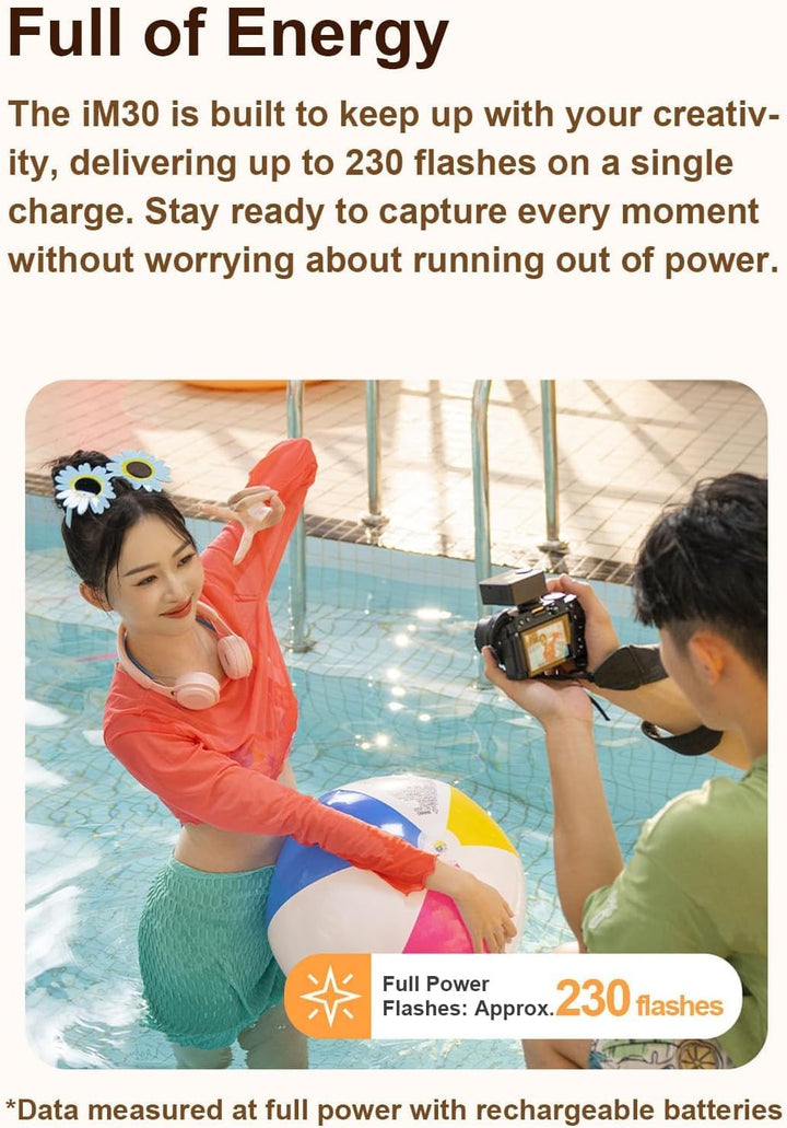 Godox Flash Godox iM30 Mini Flash - Camera Flash GN 15, 7 Power Levels, IM 30 Mini Manual Flash for Canon/Sony zv1/Sony zve10 /Ricoh gr3/Fuji f1 - 230 Full - Power Flashes/6500K±200K/3.6S Recycle - Letwell