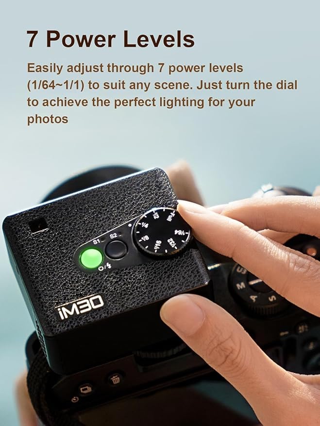 Godox Flash Godox iM30 Mini Flash - Camera Flash GN 15, 7 Power Levels, IM 30 Mini Manual Flash for Canon/Sony zv1/Sony zve10 /Ricoh gr3/Fuji f1 - 230 Full - Power Flashes/6500K±200K/3.6S Recycle - Letwell