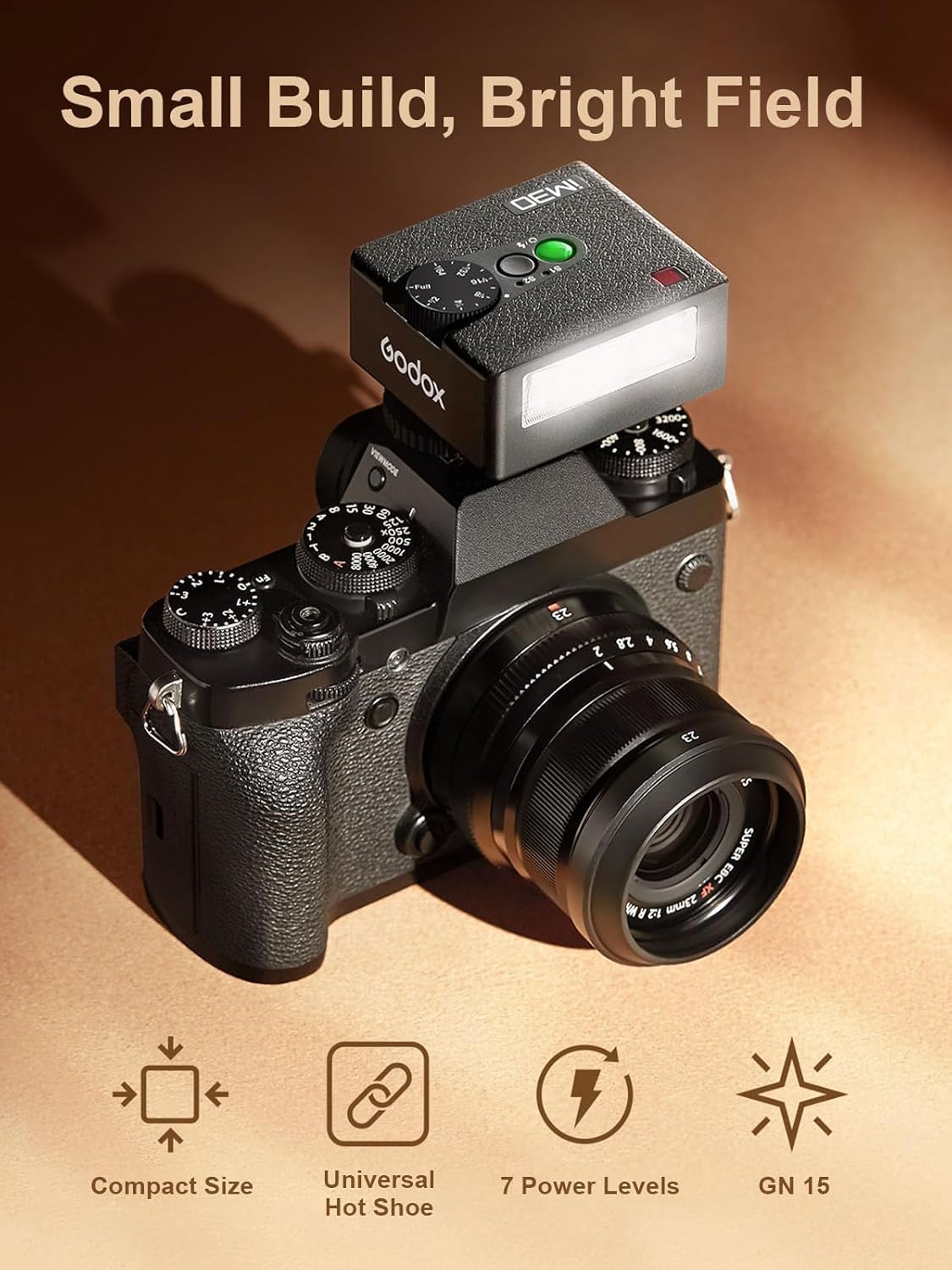 Godox Flash Godox iM30 Mini Flash - Camera Flash GN 15, 7 Power Levels, IM 30 Mini Manual Flash for Canon/Sony zv1/Sony zve10 /Ricoh gr3/Fuji f1 - 230 Full - Power Flashes/6500K±200K/3.6S Recycle - Letwell