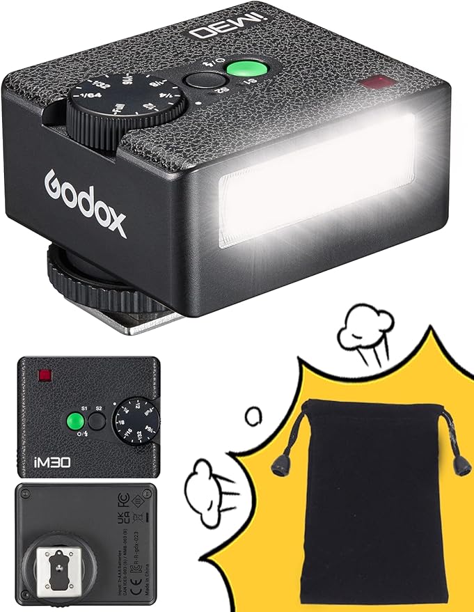 Godox Flash Godox iM30 Mini Flash - Camera Flash GN 15, 7 Power Levels, IM 30 Mini Manual Flash for Canon/Sony zv1/Sony zve10 /Ricoh gr3/Fuji f1 - 230 Full - Power Flashes/6500K±200K/3.6S Recycle - Letwell