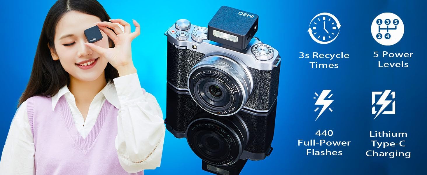 Godox iM20 Camera Flash - USB C Charging/5 Levels/470 mAh Built - in Battery/GN10/440 Full - Power Flashes/3s Recycle Times/Manual Godox Flash for Sony zv1/Sony zve10/etc. NOT for ZV - 1F - Letwell