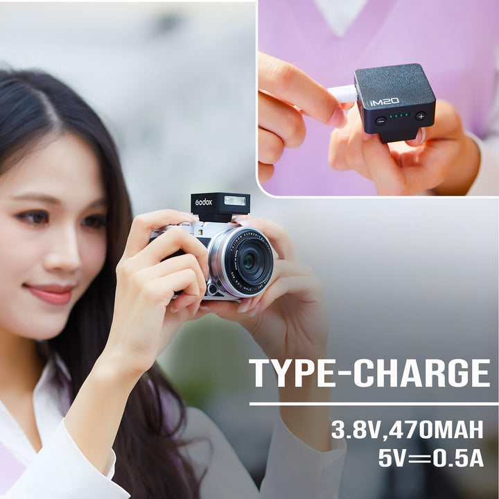 Godox iM20 with Diffuser Godox Flash USB - C Charging, Camera Flash GN 12, with 5 Levels Flash Power, 440 Full - Power Flashes Mini Flash for Sony zv1/Sony zve10 /Ricoh gr3/Fuji f1【not for ZV - 1F】 - Letwell