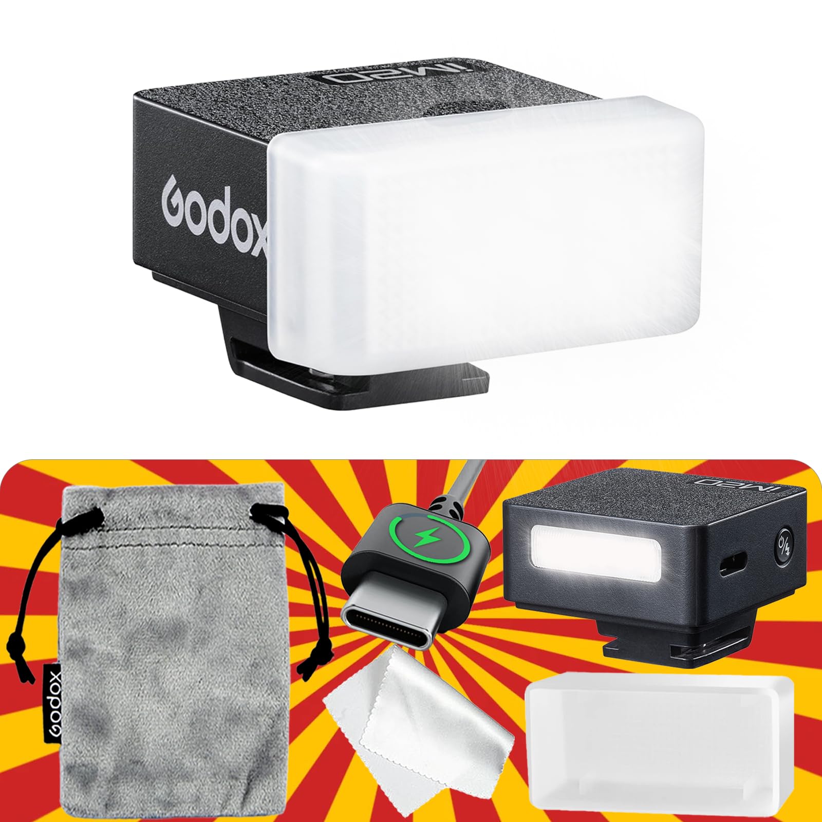 Godox iM20 with Diffuser Godox Flash USB - C Charging, Camera Flash GN 12, with 5 Levels Flash Power, 440 Full - Power Flashes Mini Flash for Sony zv1/Sony zve10 /Ricoh gr3/Fuji f1【not for ZV - 1F】 - Letwell