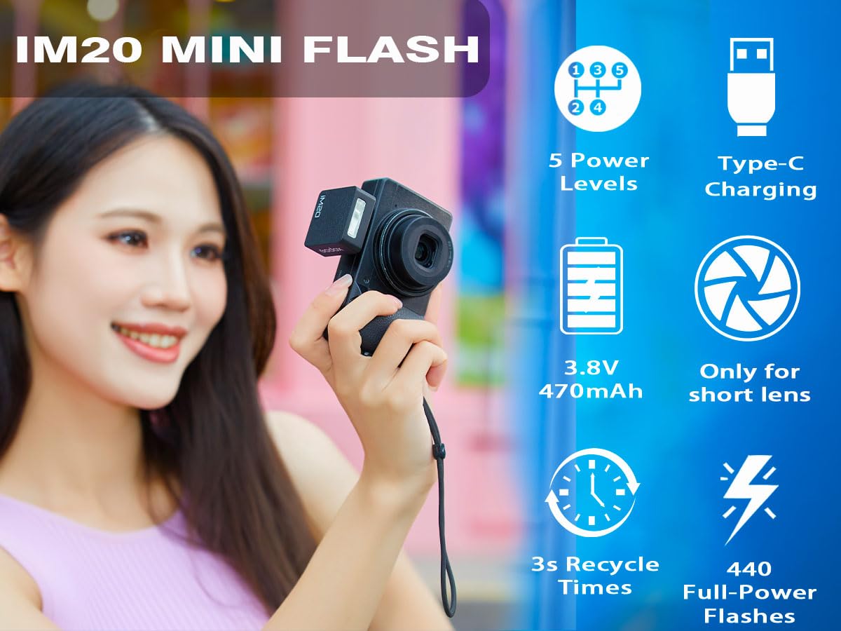 Godox iM20 with Diffuser Godox Flash USB - C Charging, Camera Flash GN 12, with 5 Levels Flash Power, 440 Full - Power Flashes Mini Flash for Sony zv1/Sony zve10 /Ricoh gr3/Fuji f1【not for ZV - 1F】 - Letwell