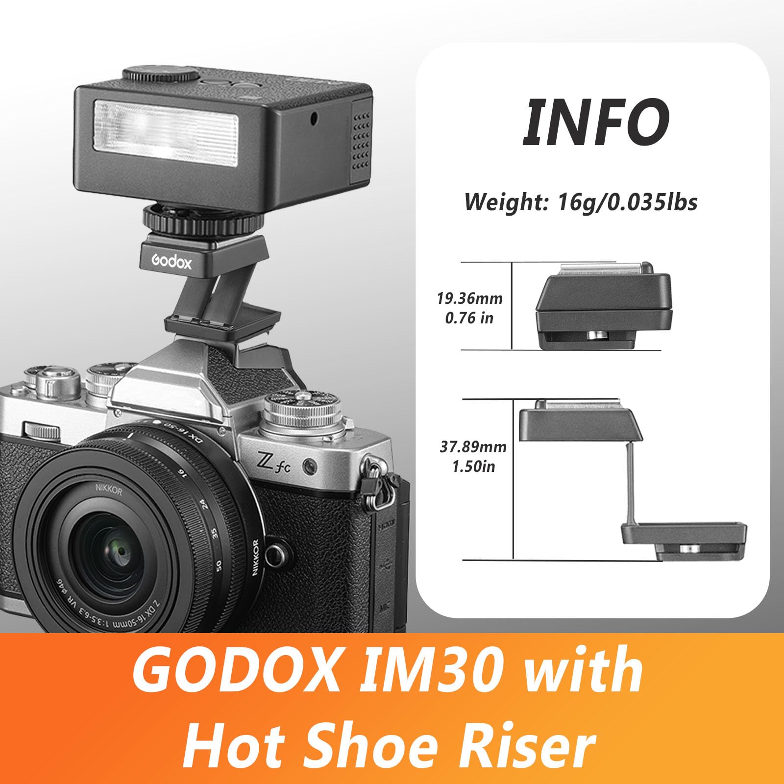 GODOX IM30 Mini Flash with FS - R Riser GN15 S1/S2 - Camera Flash GN 15, 7 Power Levels, IM30 Mini Manual Flash for Sony zv1/Sony zve10/Ricoh gr3/Fuji f1 - 230/Canon 6500K±200K/3.6S Recycle - Letwell