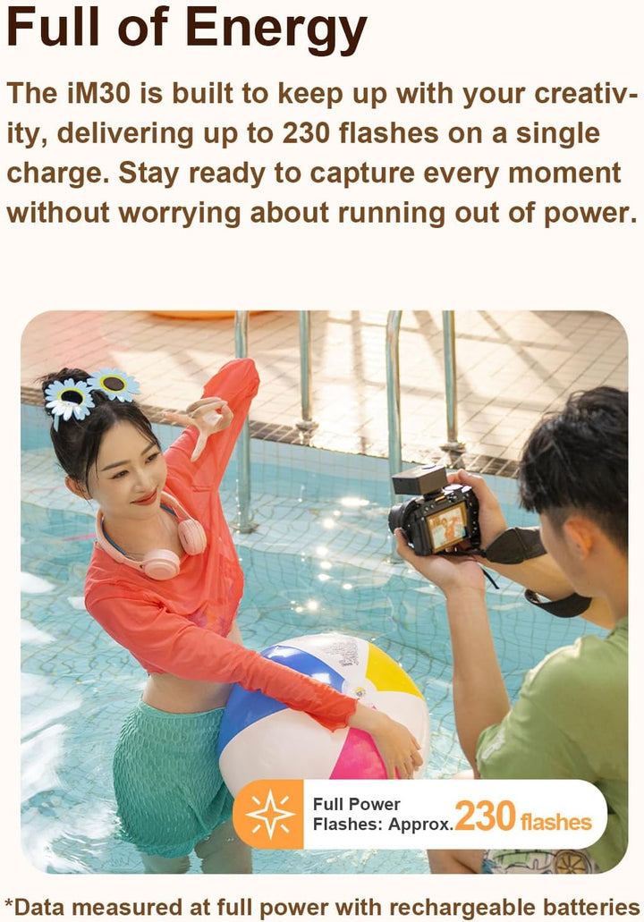 Godox iM30 with Diffuser Godox Mini Flash - Camera Flash GN 15, 7 Power Levels, Manual Flash for Canon/Sony zv1/Sony zve10 /Ricoh gr3/Nikon/Fuji f1 - 230 Full - Power Flashes/6500K±200K/3.6S Recycle - Letwell