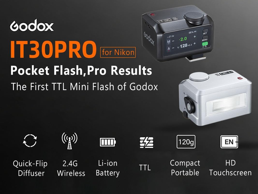 Godox iT30 pro TTL Mini Flash - GODOX Authorized Distributor iT30Pro - GoDOx IT30 Pro GodOX TTL Flash, Wireless Master & Receiver, HSS 1/8000 Second, 2.4G Wireless,GodOX Flash - Letwell