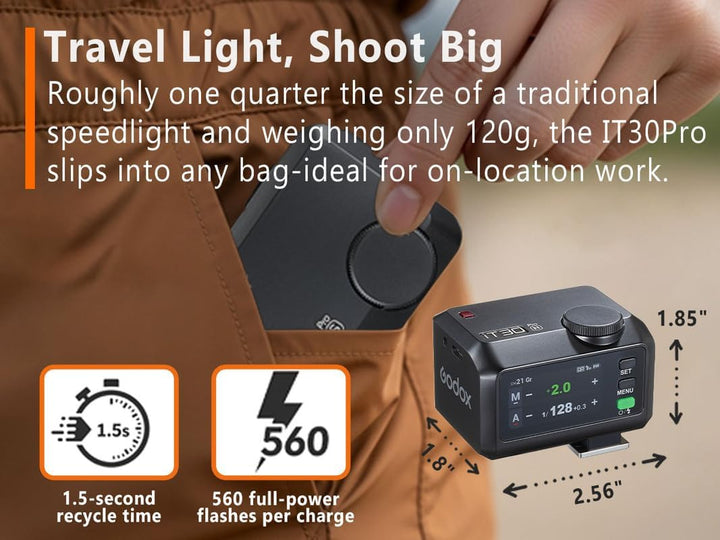 Godox iT30 pro TTL Mini Flash - GODOX Authorized Distributor iT30Pro - GoDOx IT30 Pro GodOX TTL Flash, Wireless Master & Receiver, HSS 1/8000 Second, 2.4G Wireless,GodOX Flash - Letwell